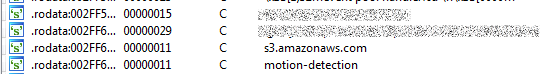 IDA Pro screenshot showing AWS-related strings