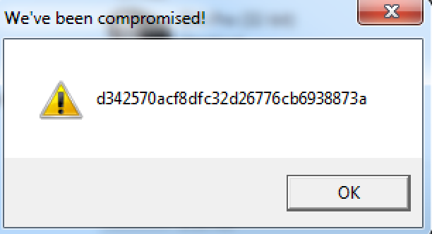 Message box displaying the MD5 hash of the flag
