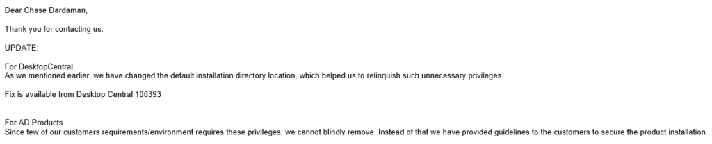 Vendor response statement
