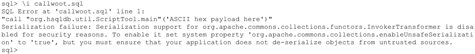 Sqltool output showing a serialization failure when calling ScriptTool